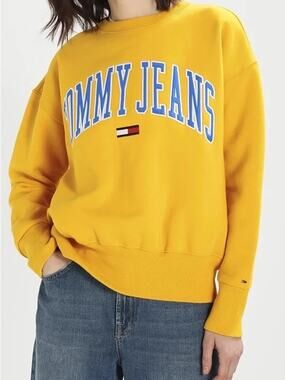 Tommy Jeans Hilfiger Arch Logo Yellow Vintage Crewneck Sweatshirt Size M